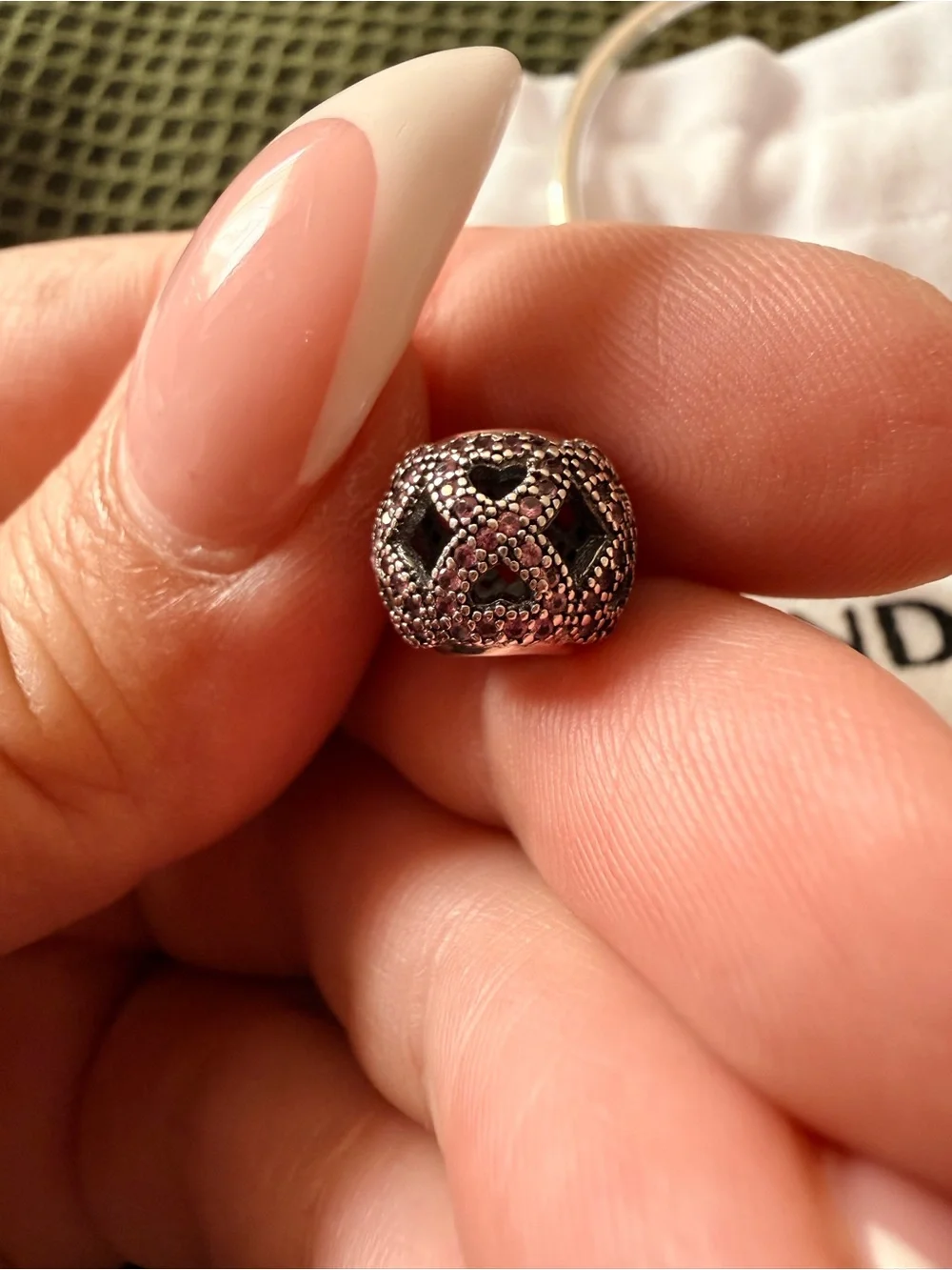 Pandora Sterling Silver Pink Pavé Lattice Bead Charm